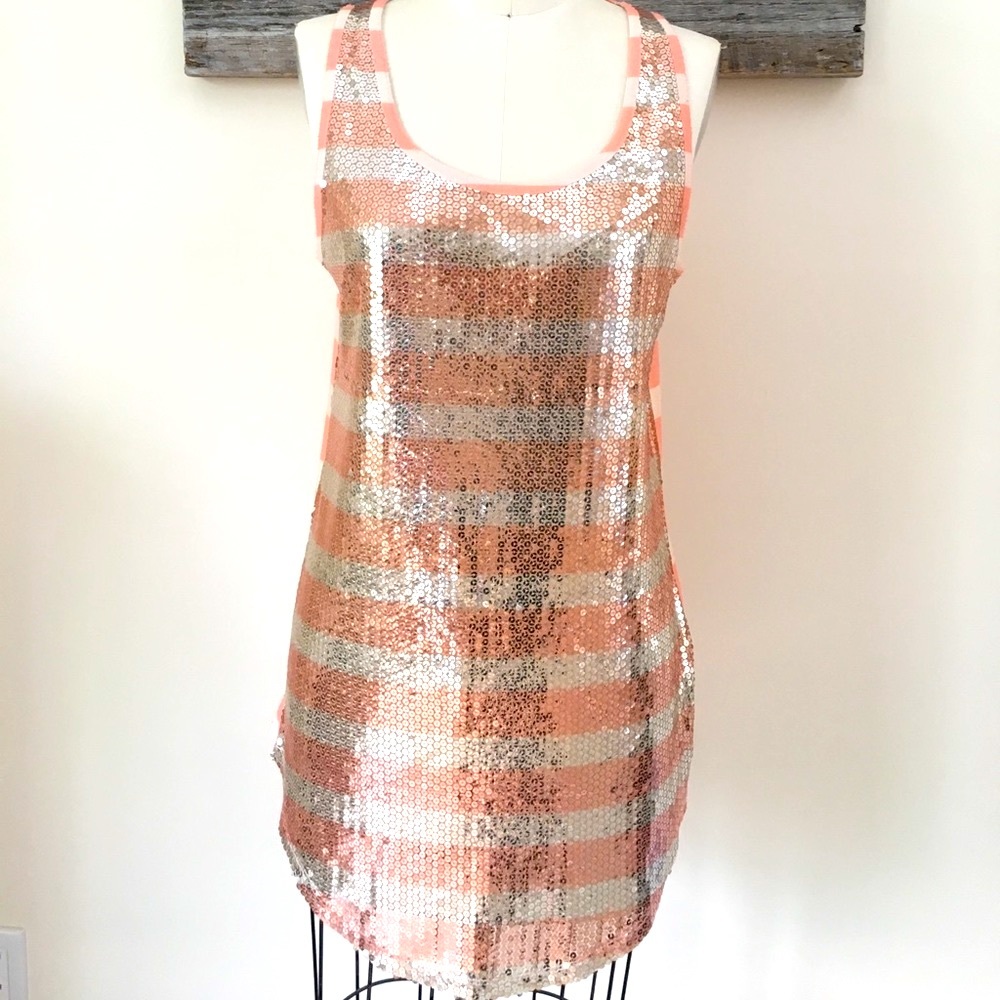 Anthropologie Beachy Glam Peach Sequin Tank Dress